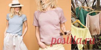 Топ реглан Julie Летний женский топ вязаный спицами сверху от горловины по кругу вниз, с ажурным узором вдоль линий реглана.