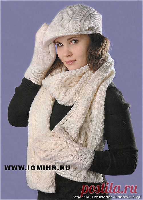 Зимний комплект из белой пряжи:.