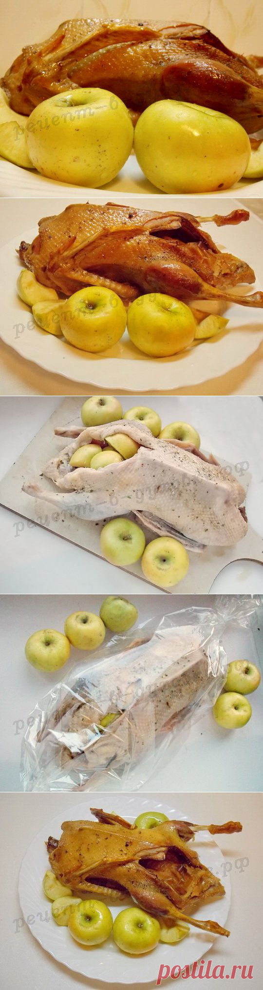 Запечённая утка фаршированная яблоками в рукаве: рецепт с фото