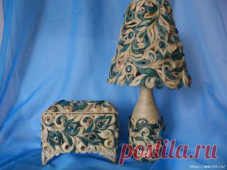 Шкатулка и абажур из джутовой филиграни