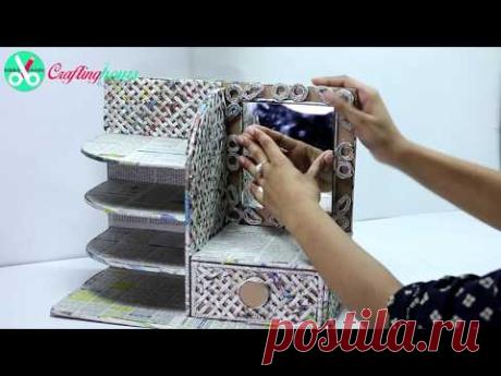 How to Make Dressing Table, Vanity Table, DIY Desk Organizer from  Cardboard & Newspaper