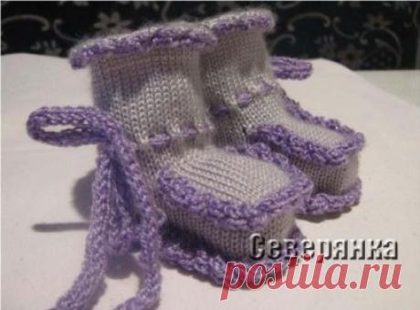 Мастер класс по вязанию на машине. Пинетки.