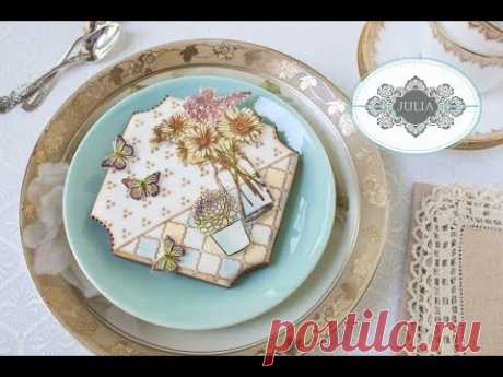 Fondant Appliqué Still Life Cookie (with Airbrushed/Stenciled Background)
