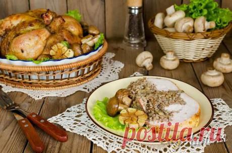Курица фаршированная гречкой с грибами