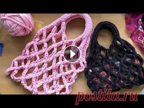 Вяжем стильную сумку авоську крючком из трикотажной пряжи Вяжем стильную сумку авоську крючком из трикотажной пряжи...