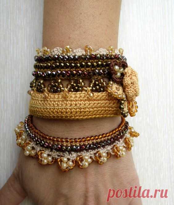 (6) Brown amarillo joyas de ganchillo ganchillo por SvetlanaCrochet | accesios tejidos