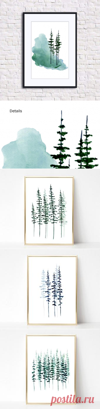 Pine Tree Print Evergreen Trees Watercolor Painting Pine Tree | Etsy