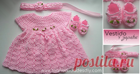 Como hacer hermoso Vestido y Zapatos a crochet para bebé ⋆ Manualidades Y DIYManualidades Y DIY