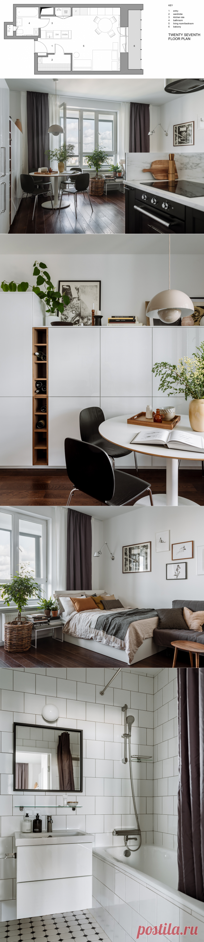 В гостях: 35 кв.м — скандинавская студия с дизайнерским светом | Houzz Россия