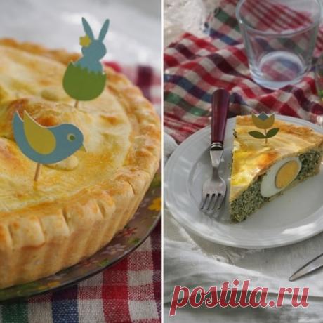 Пасхальный пирог со шпинатом, фетой и яйцами