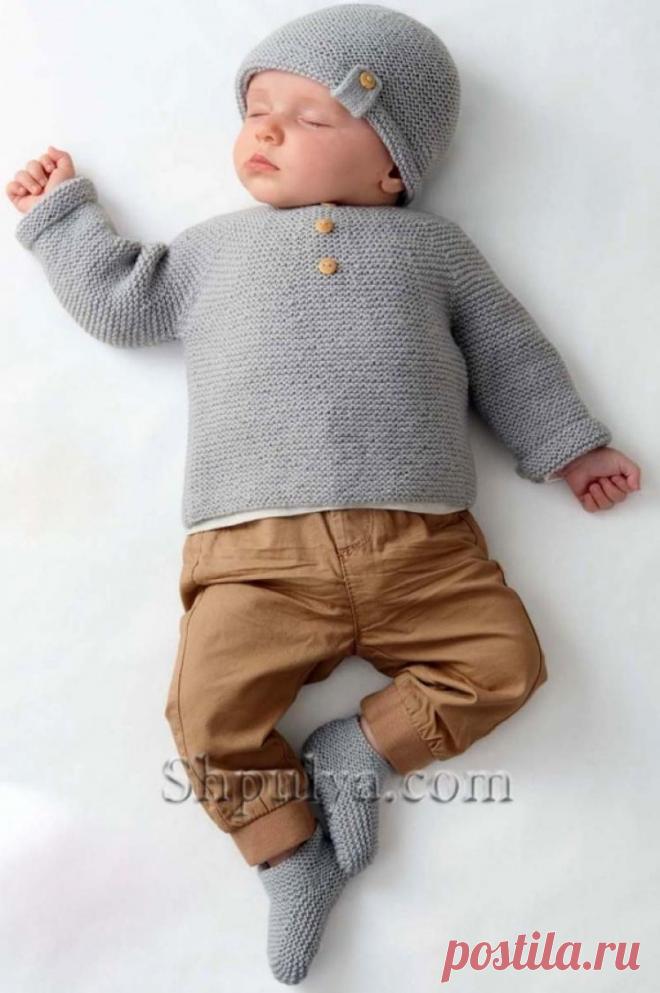 Шапочка, пуловер и пинетки для малыша — Shpulya.com - схемы с описанием для вязания спицами и крючком