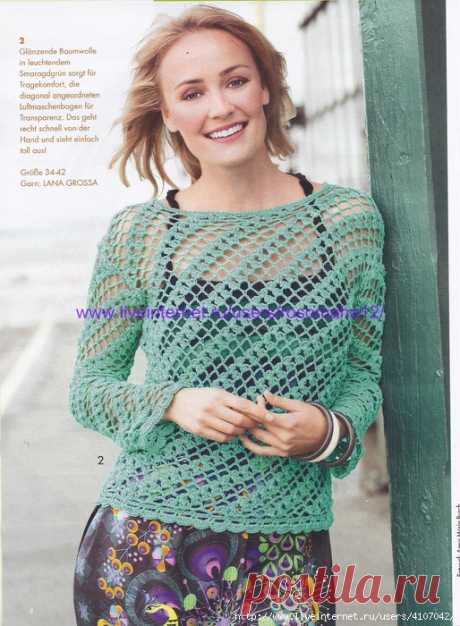 АЖУРНЫЙ ДЖЕМПЕР С ДИАГОНАЛЬНЫМ УЗОРОМ.