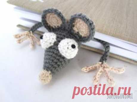 Amigurumi Crochet Rat Bookmark - «Book-Rat» - Supergurumi