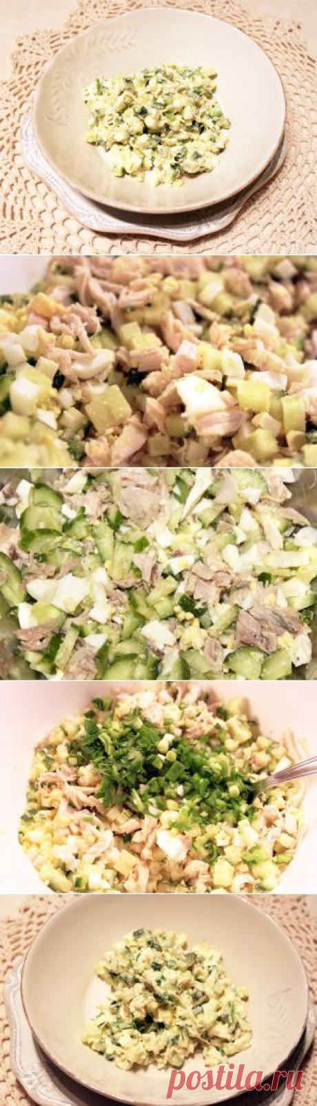 Салат домашний с курицей, яйцами и огурцом | Люблю Покушать