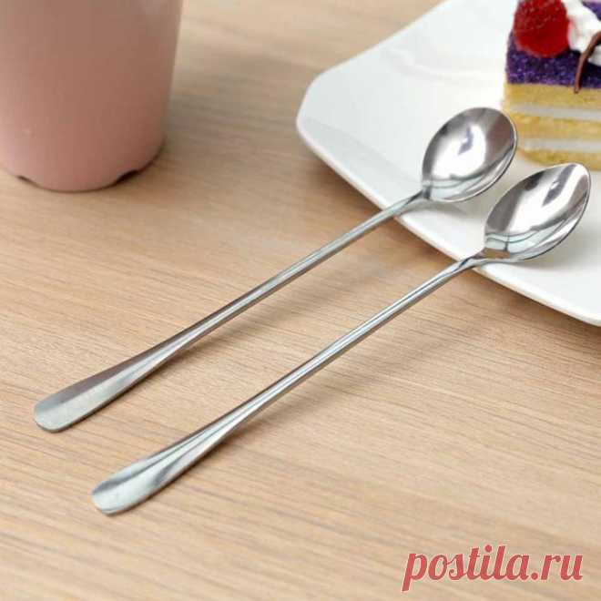 Ложка с длинной ручкой из нержавеющей стали, чайная ложка, креативная ложка для мороженого, десерта, кофейная суп, чай, Коктейльная, кухонные аксессуары, PAK55-in Ложки from Дом и животные on AliExpress