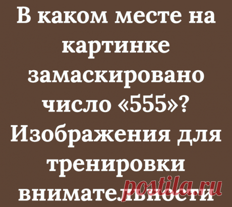 В каком месте на картинке замаскировано число «555»? Изображения для тренировки внимательности
Здравствуйте, уважаемые читатели и любители головоломок, с вами вновь канал Логические головоломки! Всем очень круто понравились наши статьи с изображениями цифр и поиском чисел, поэтому мы подготовили для Вас новые картинки! Поиск чисел хорошо тренируют внимательность, и развивает мышление мозга!...
Читай дальше на сайте. Жми подробнее ➡