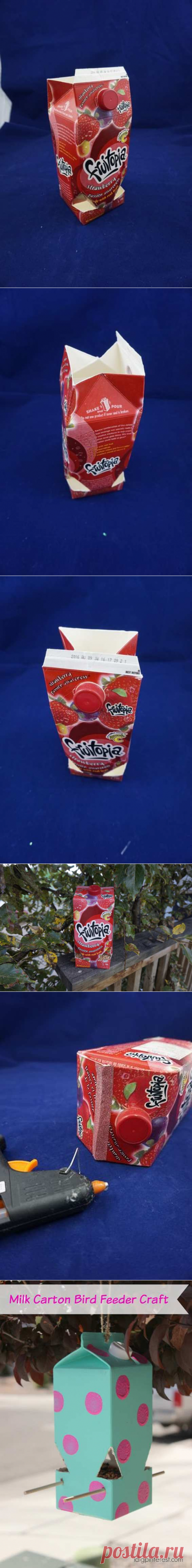 Кормушка из коробки от сока из простых прорезей