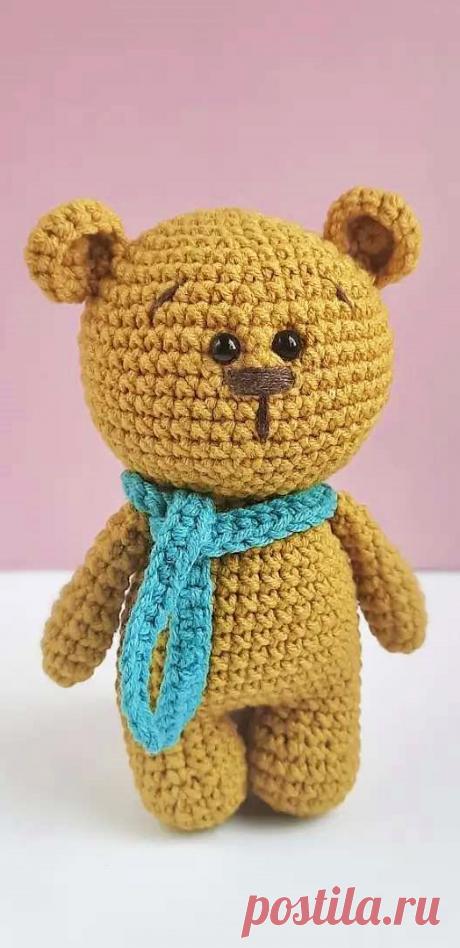 PDF Мини Мишка крючком. FREE crochet pattern; Аmigurumi animal patterns. Амигуруми схемы и описания на русском. Вязаные игрушки и поделки своими руками #amimore - маленький мишка из обычной пряжи, медведь, медвежонок.