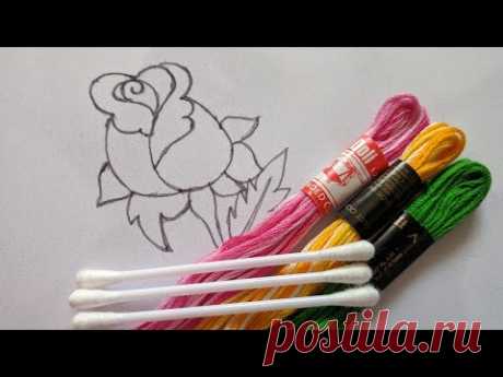 Amazing Hand Embroidery Flower Design trick with cotton bud.New Hand Embroidery Rose🌹 design stitch
