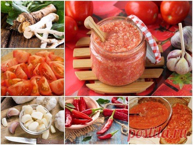 Хренодёр (хреновина) - удачный рецепт.

Очень вкусный рецепт на зиму.
Ингредиенты:
- 2 кг томатов,
- 1 кг хрена,
- 5 головок чеснока (хренодер можно готовить и без него, но мне больше нравится с чесноком),
- 4 острых перца,
- 2 ст. ложки соли,
- 1 ч. ложка сахара.

Приготовление:
1. Корень хрена помыть, почистить, порезать кусочками и перекрутить на мясорубке.
2. Чеснок почистить.
3. Помидоры помыть и порезать частями.
4. Острый перец помыть и порезать кусочками.
5. Перекр...