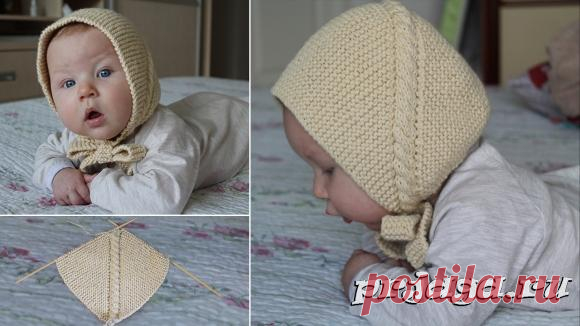 Шапочка спицами малышу с диагональной косой
