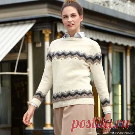 ДЖЕМПЕР С РАЗНОЦВЕТНЫМИ БОРДЮРАМИ
РАЗМЕРЫ
36/38, 42/44, 46/48, 50/52
ВАМ ПОТРЕБУЕТСЯ
Пряжа (80% овечьей шерсти, 10% кашмирской шерсти, 10% полиамида; 320 м/50 г) — 250 (300–350–400) г белой и по 50 г серой, коричневой и цвета антрацита; спицы №4; круговые спицы №4 длиной 40, 60 и 80 см.
 
РЕЗИНКА
Попеременно 1 лицевая, 1 изнаночная.
ЛИЦЕВАЯ ГЛАДЬ
Лицевые ряды — лицевые петли, изнаночные ряды — изнаночные петли. В круговых рядах все петли провязывать лицевыми.
ЖЕМЧУЖНЫ...
