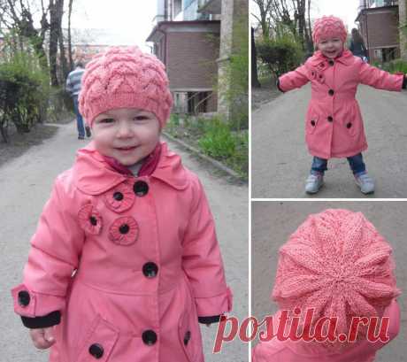 Берет девочке
Описание: Схема: https://prjaga.ru/vyazanie-dlya-zhenshchin/shapka-beret/vyazanyj-beret-spitsami-s-ob-jomnym-tsvetkom