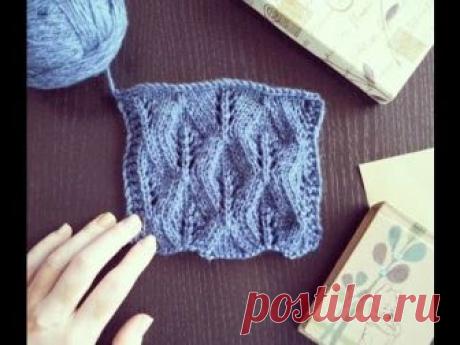 Ажурный узор "Осенние листья" спицами. МК. Knitting Pattern.