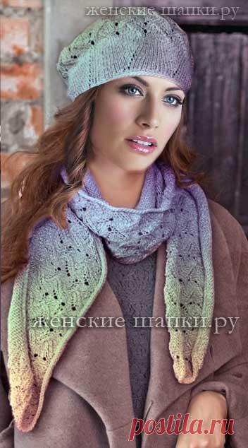 Женские шапки, береты, шарфы спицами - схемы вязания 2018