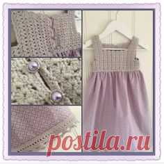 Made this dress by a little crochet and some sewing. Size 3 years