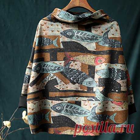 Plus Size - Literary Casual Fish Leaf Loose -T-shirt – BUYKUD