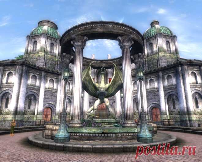 Статуя Дракона в центре Талос Плазы Имперского города.
The Dragon Statue in the center of Talos Plaza in the Imperial City.