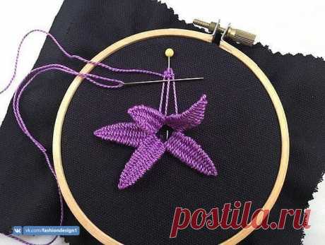 Вышивка объемного цветка — Сделай сам, идеи для творчества - DIY Ideas