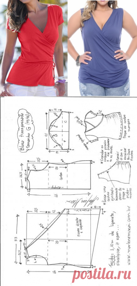 Blusa transpassada de malha – DIY – molde, corte e costura – Marlene Mukai