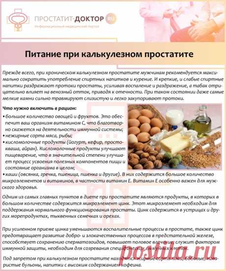 Питание при калькулезном простатите