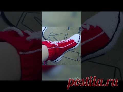 Вязаные кеды спицами.