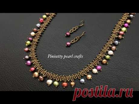 How to make pearl Long haram/Pearl beaded haram tutorial/beaded natural pearl jewelery/pinisetty