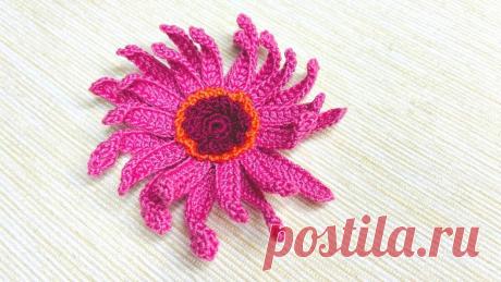Вязаный крючком цветок герберы. Мастер-класс с описанием и пошаговыми фотографиями. | Повязули. Вязание крючком и вязание С2С. | Яндекс Дзен