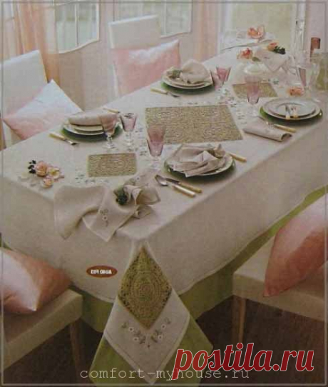 Комбинированная скатерть (ткань и крючок) на прямоугольный стол | Уют и тепло моего дома