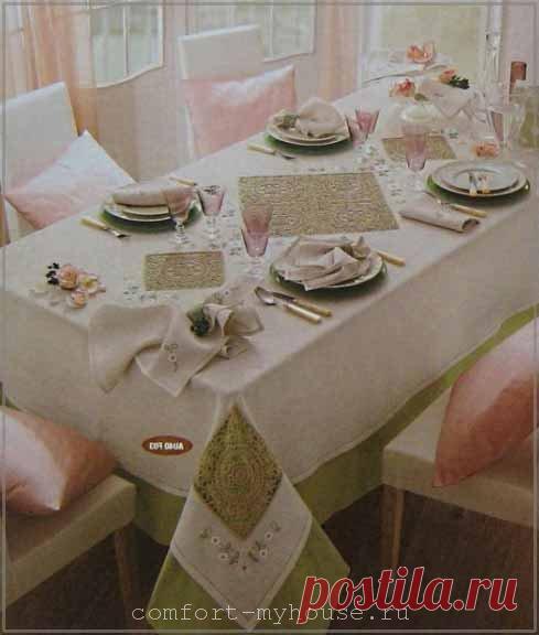 Комбинированная скатерть (ткань и крючок) на прямоугольный стол | Уют и тепло моего дома
