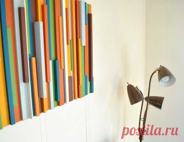 Объемная картина из брусков и деревянных планок