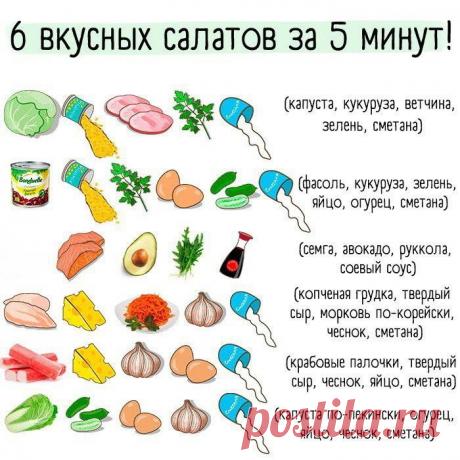 СПИСОК ИЗ 6 САЛАТИКОВ КОТОРЫЕ ДЕЛАЮТСЯ ЗА 5 МИНУТ