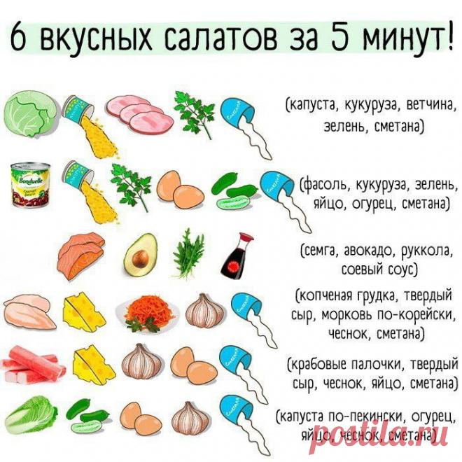 СПИСОК ИЗ 6 САЛАТИКОВ КОТОРЫЕ ДЕЛАЮТСЯ ЗА 5 МИНУТ