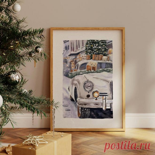 Постер новогодний интерьерный, акварель