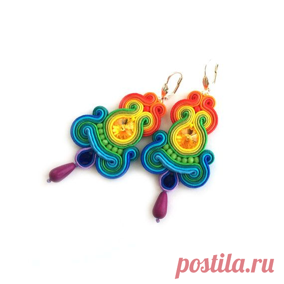 Rainbow earrings Soutache dangle Anniversary gift от SaboDesign