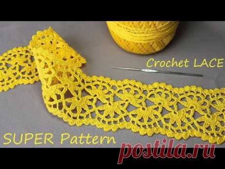 Beautiful and easy to CROCHET LACE for beginners PATTERN SCHEME Ленточное кружево крючком КАЙМА
