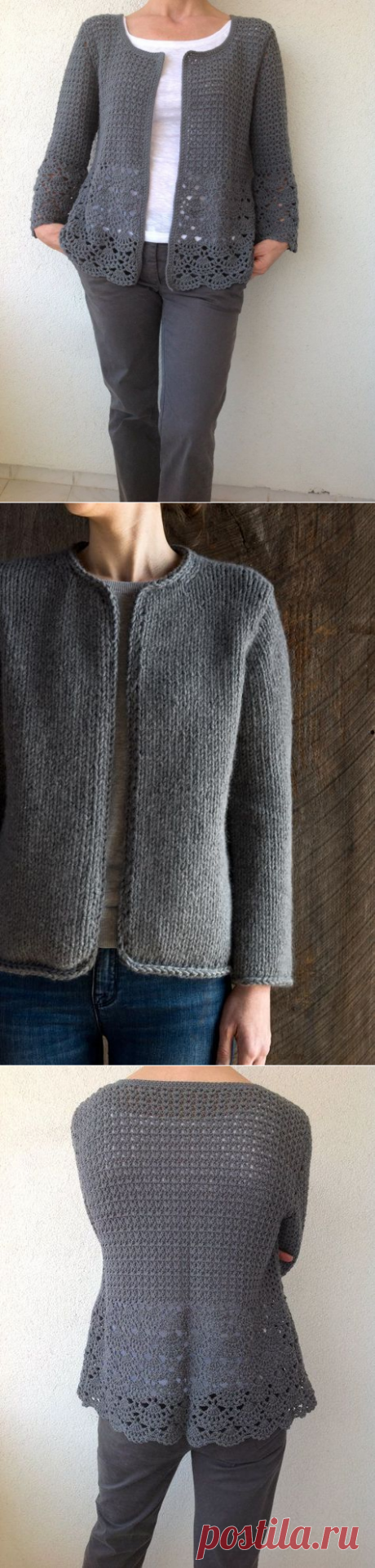 Women Crochet Cardigan/Gray Cr