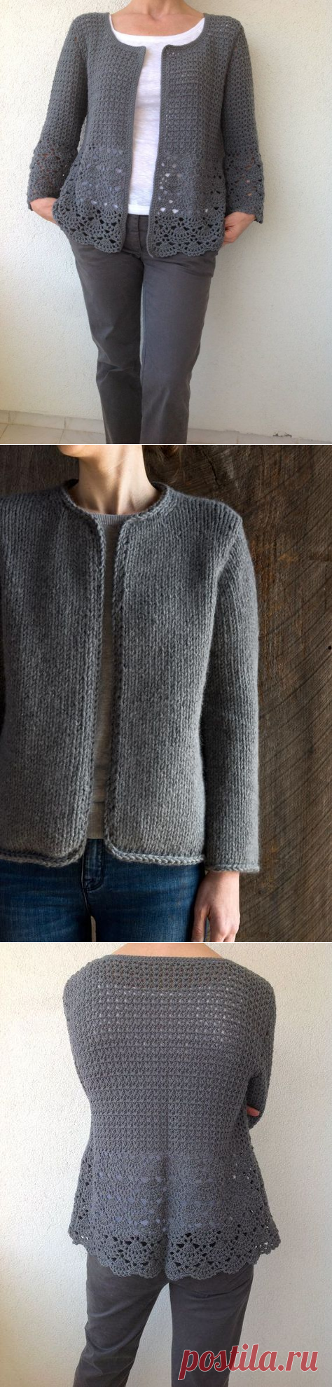 Women Crochet Cardigan/Gray Cr