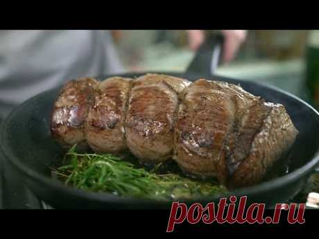 Славный Стейк. Мраморная вырезка sous-vide под коньячно-сливочным соусом.