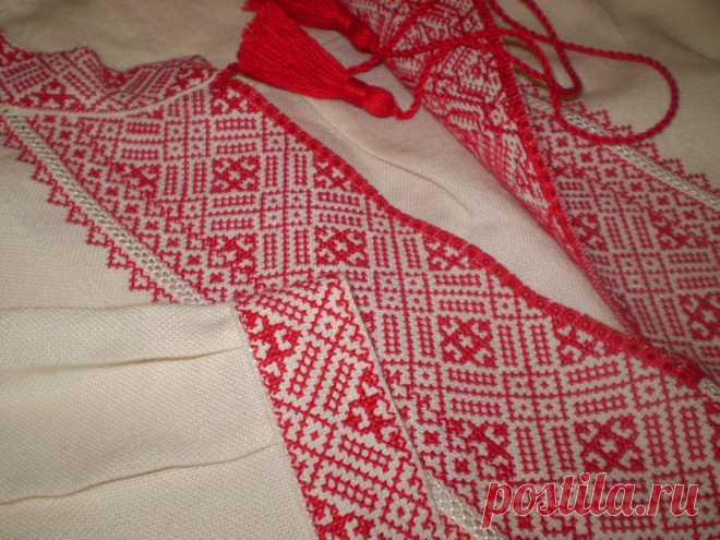 Українська вишивана сорочка "Кошовий" полотно домотканне невибілене